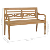 Panca Batavia con Cuscino Bianco Crema 120 cm Massello di Teak