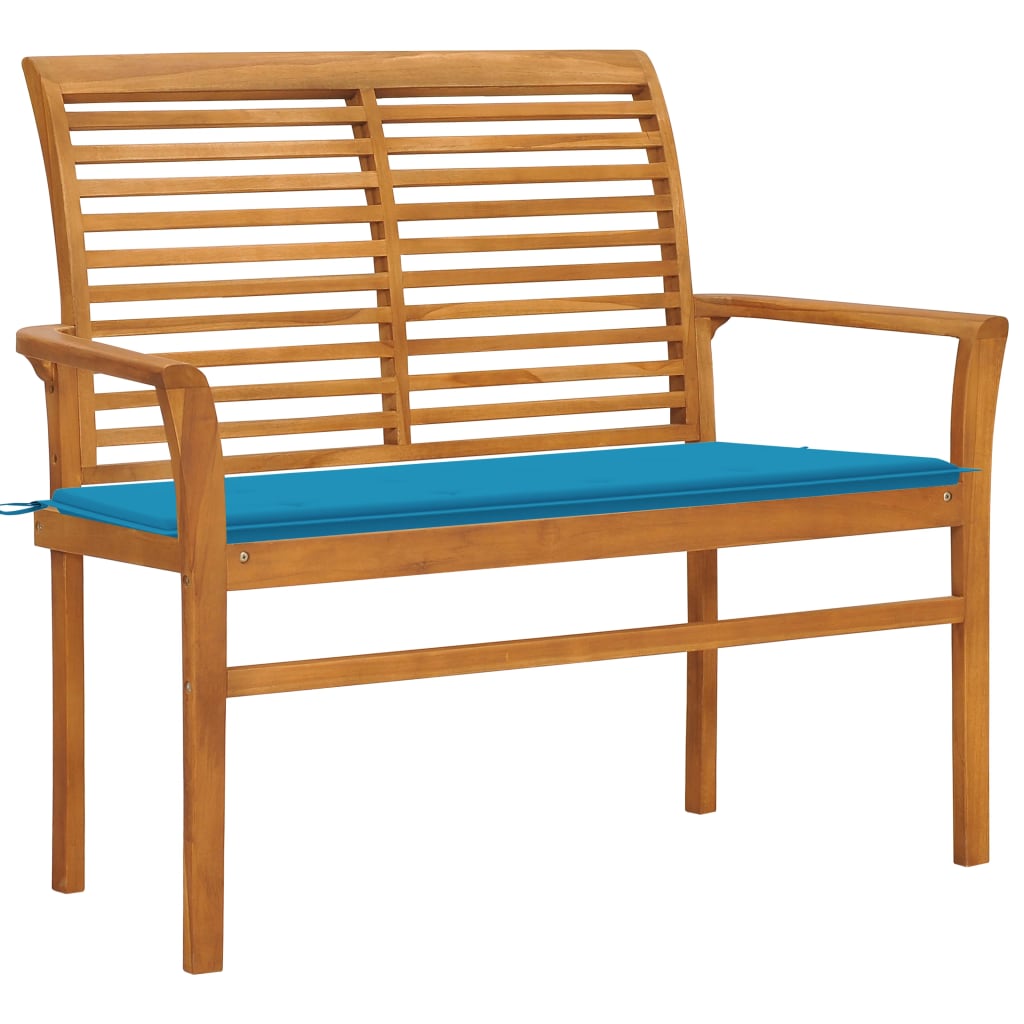 Panca da Giardino con Cuscino Blu 112 cm in Legno di Teak