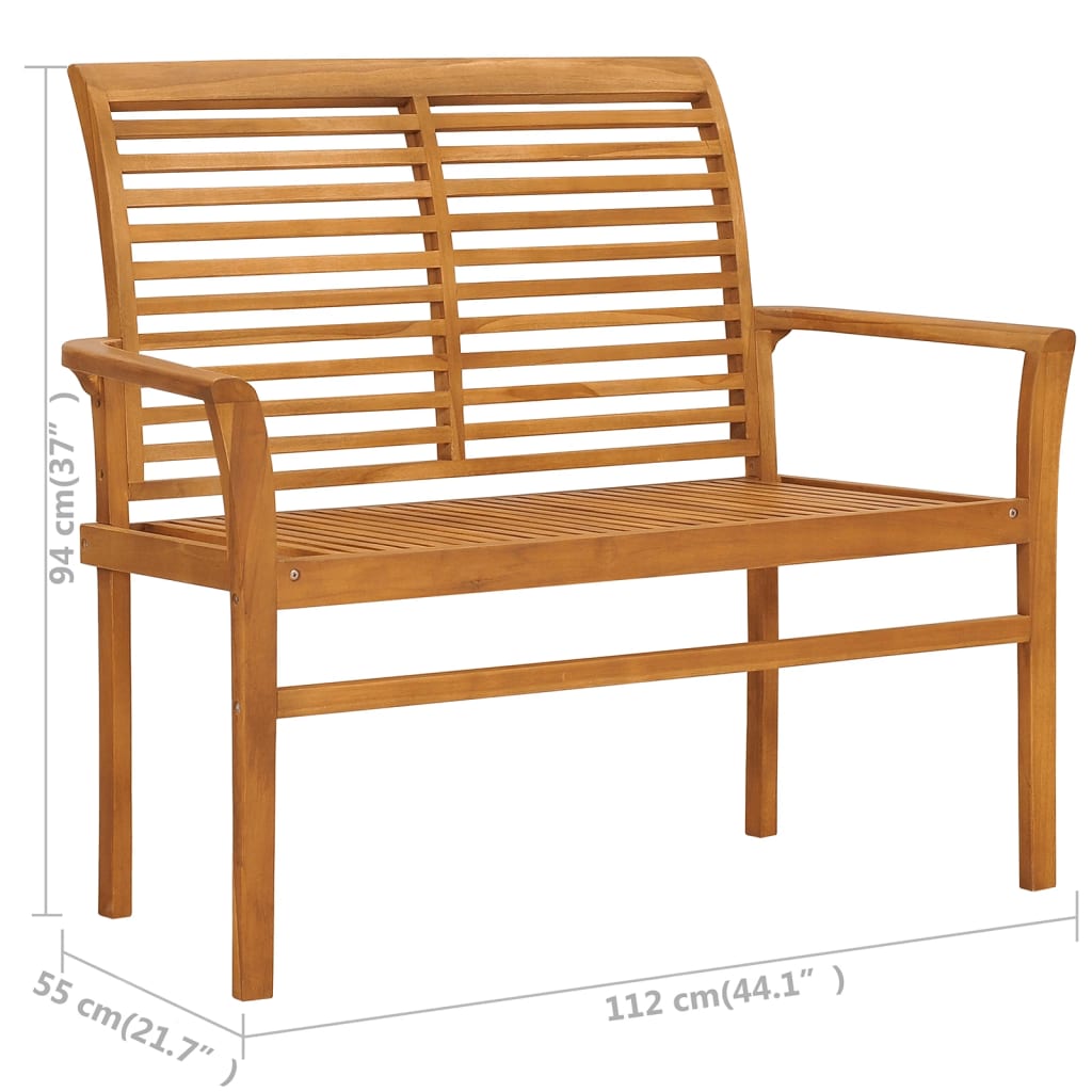 Panca da Giardino con Cuscino Azzurro 112 cm in Legno di Teak