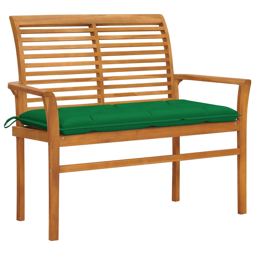 Panca da Giardino con Cuscino Verde 112 cm in Legno di Teak