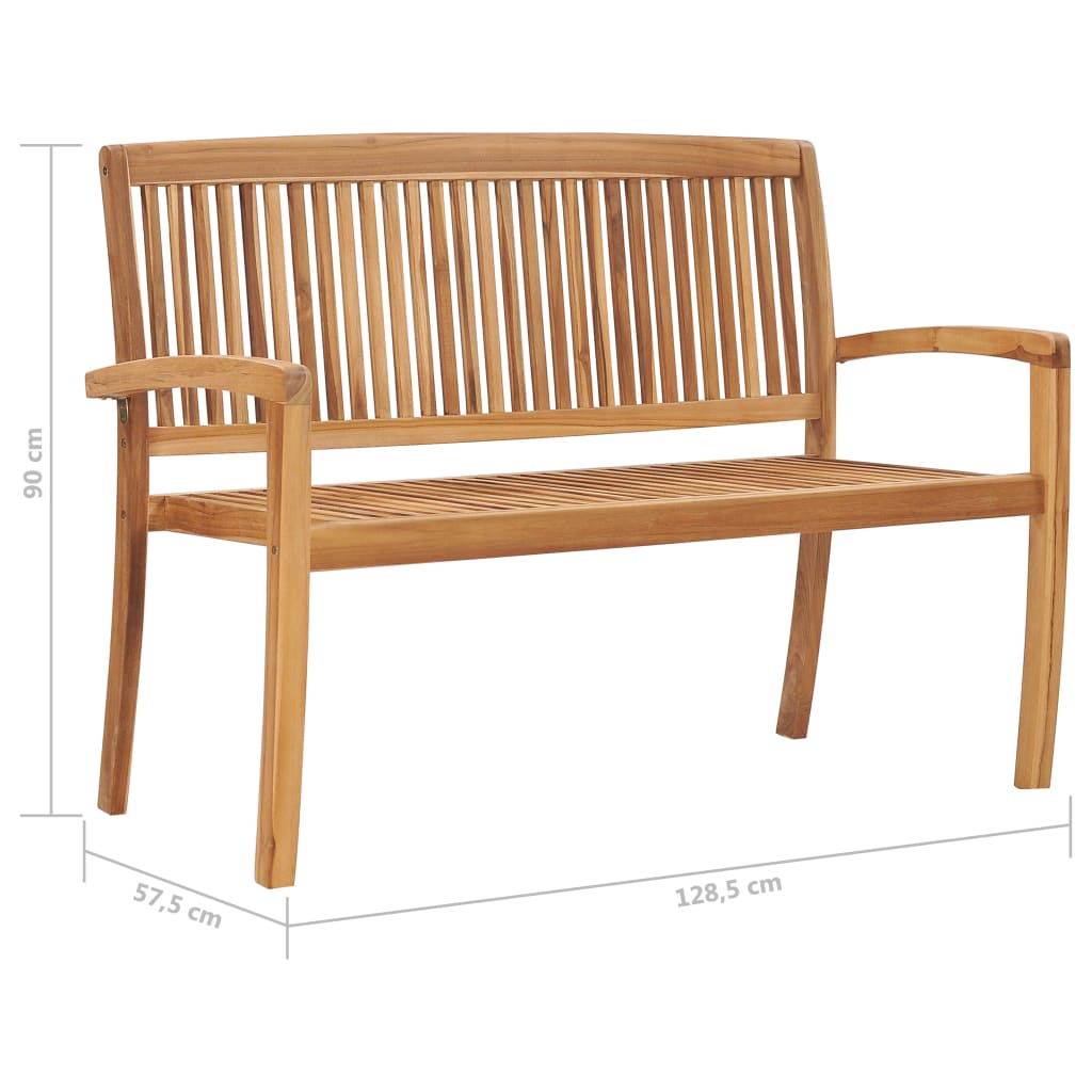 Panchina da Giardino Impilabile e Cuscino 128,5cm Teak Massello