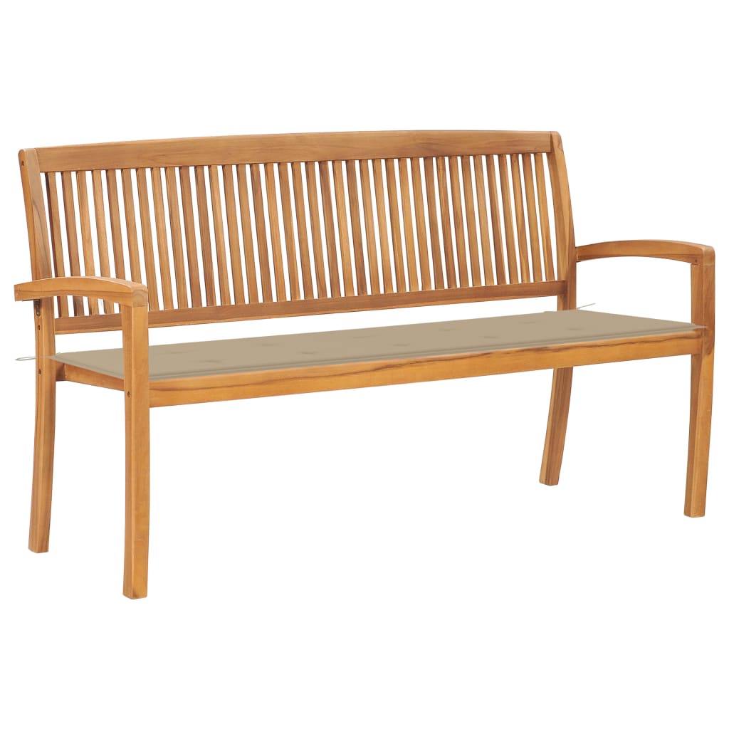 Panchina da Giardino Impilabile con Cuscino 159cm Teak Massello