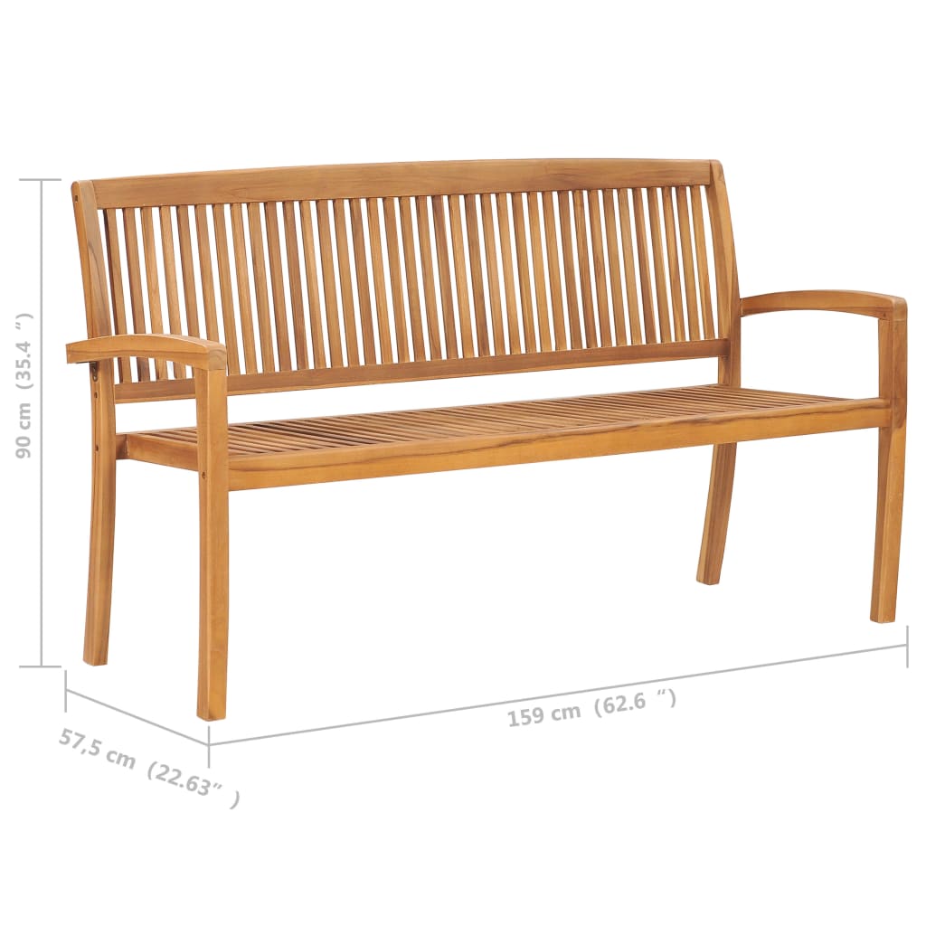 Panchina da Giardino Impilabile con Cuscino 159cm Teak Massello