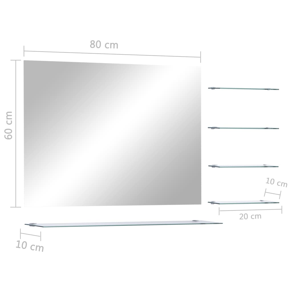 Specchio da Parete con 5 Mensole Argento 80x60 cm