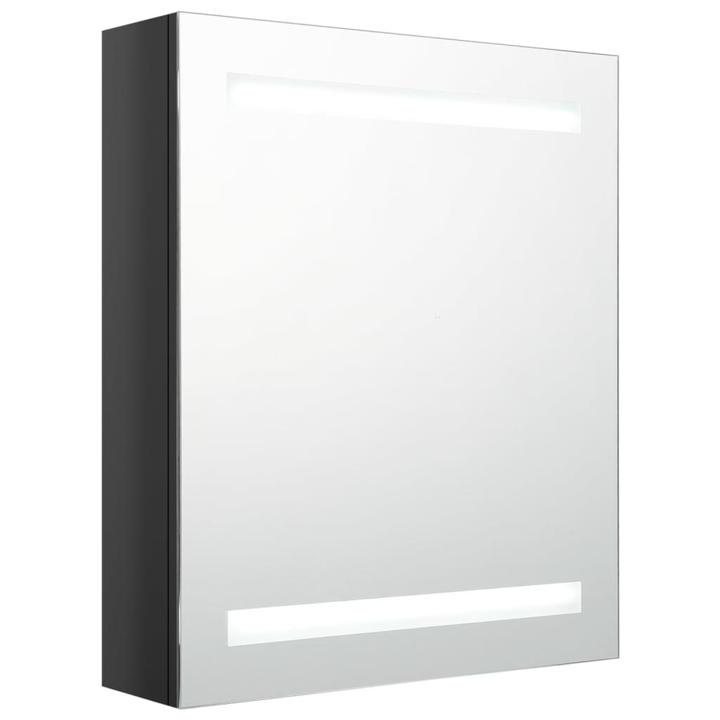 Armadietto Bagno con Specchio e LED Nero Lucido 50x14x60 cm