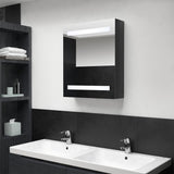 Armadietto Bagno con Specchio e LED Nero Lucido 50x14x60 cm