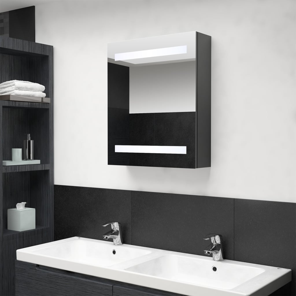 Armadietto Bagno con Specchio e LED Grigio 50x14x60 cm