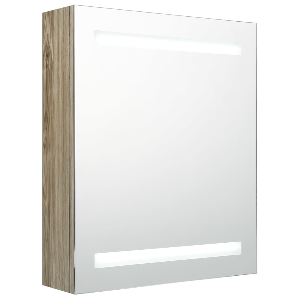 Armadietto Bagno con Specchio e LED Rovere 50x14x60 cm