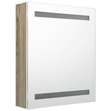 Armadietto Bagno con Specchio e LED Bianco e Rovere 50x14x60 cm