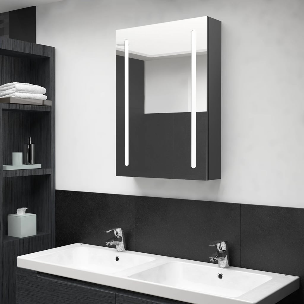 Armadietto Bagno con Specchio e LED Grigio 50x13x70 cm