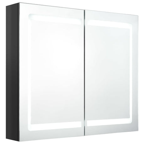 Armadietto Bagno con Specchio e LED Nero Lucido 80x12x68 cm