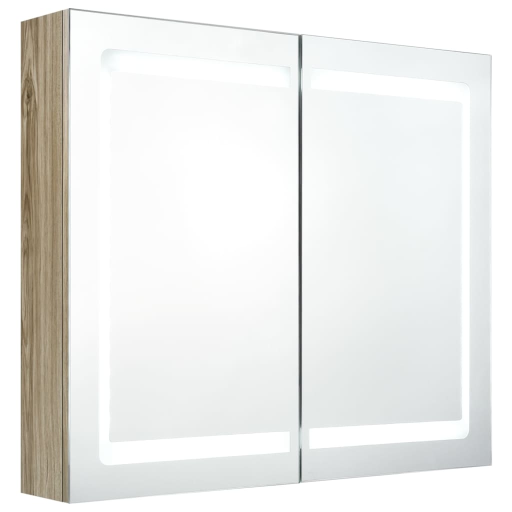 Armadietto Bagno con Specchio e LED Rovere 80x12x68 cm