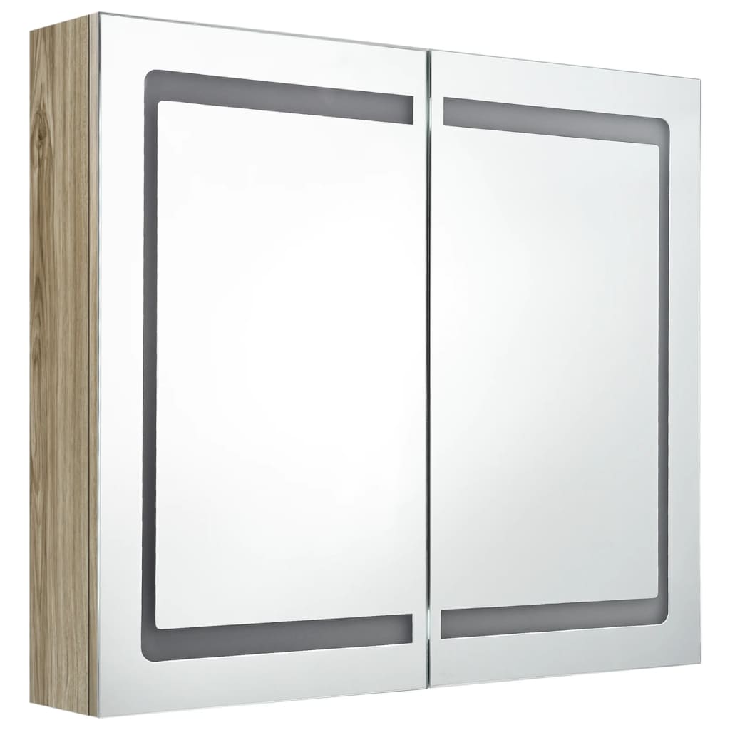 Armadietto Bagno con Specchio e LED Rovere 80x12x68 cm