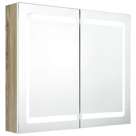 Armadietto Bagno con Specchio e LED Bianco e Rovere 80x12x68 cm