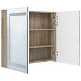 Armadietto Bagno con Specchio e LED Bianco e Rovere 80x12x68 cm