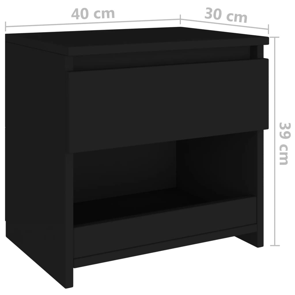 Comodino Nero 40x30x39 cm in Legno Multistrato