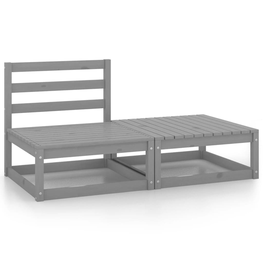 Set Divani da Giardino 2 pz Grigio in Legno Massello di Pino