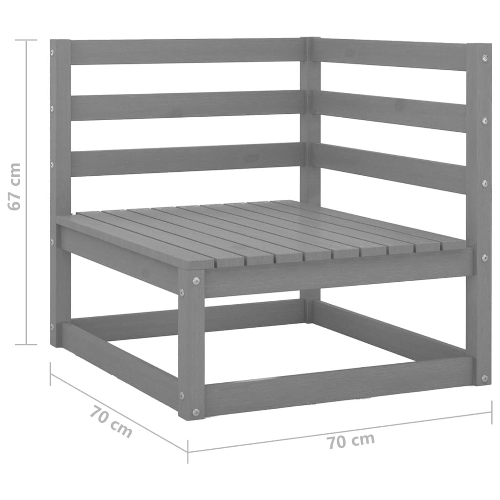 Set Divani da Giardino 3 pz Grigi in Legno Massello di Pino