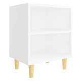 Comodino con Gambe in Legno Massello Bianco 40x30x50 cm