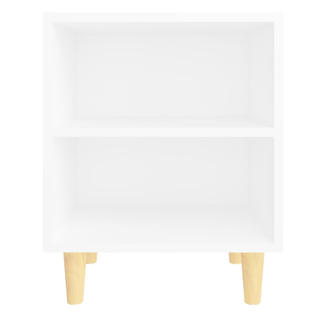 Comodino con Gambe in Legno Massello Bianco 40x30x50 cm