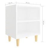 Comodini con Gambe in Legno Massello 2pz Bianchi 40x30x50 cm