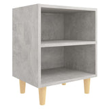 Comodino con Gambe in Legno Massello Grigio Cemento 40x30x50 cm