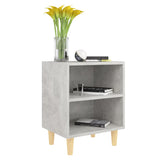 Comodino con Gambe in Legno Massello Grigio Cemento 40x30x50 cm