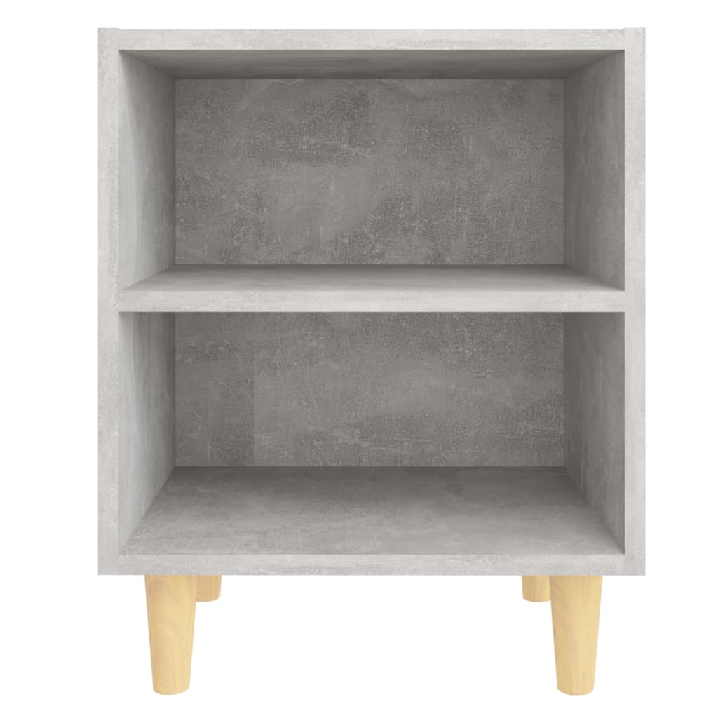 Comodino con Gambe in Legno Massello Grigio Cemento 40x30x50 cm