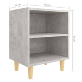 Comodino con Gambe in Legno Massello Grigio Cemento 40x30x50 cm