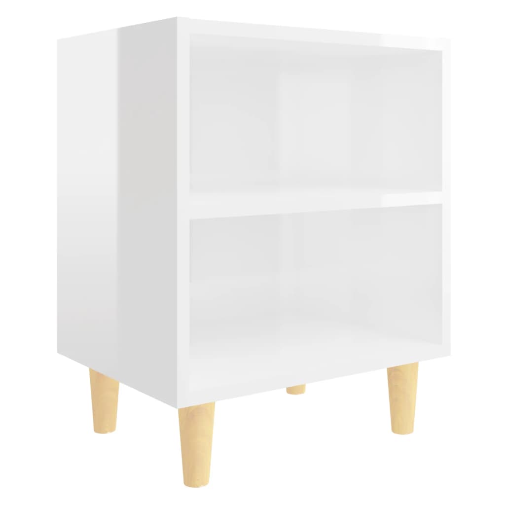 Comodino con Gambe in Legno Massello Bianco Lucido 40x30x50 cm