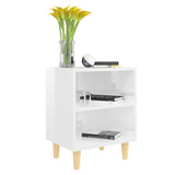 Comodino con Gambe in Legno Massello Bianco Lucido 40x30x50 cm