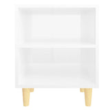 Comodino con Gambe in Legno Massello Bianco Lucido 40x30x50 cm