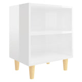 Comodini Gambe in Legno Massello 2pz Bianco Lucido 40x30x50 cm