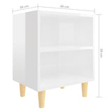 Comodini Gambe in Legno Massello 2pz Bianco Lucido 40x30x50 cm