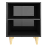 Comodino con Gambe in Legno Massello Nero Lucido 40x30x50 cm