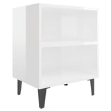 Comodini con Gambe in Metallo 2pz Bianco Lucido 40x30x50 cm