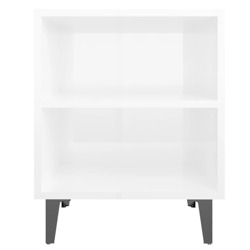 Comodini con Gambe in Metallo 2pz Bianco Lucido 40x30x50 cm