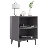 Comodini con Gambe in Metallo 2pz Grigio Lucido 40x30x50 cm