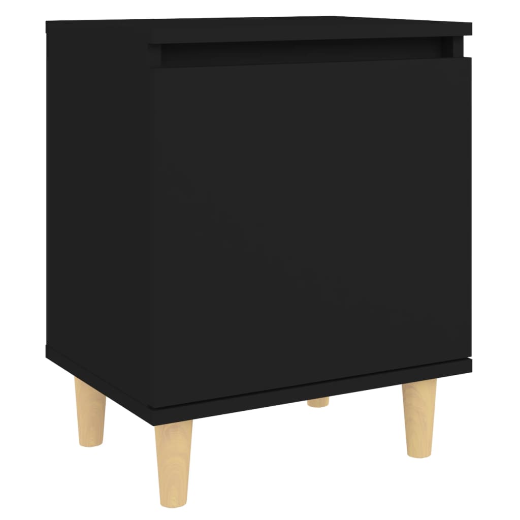 Comodino con Gambe in Legno Massello Nero 40x30x50 cm