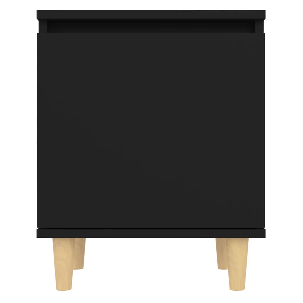 Comodino con Gambe in Legno Massello Nero 40x30x50 cm