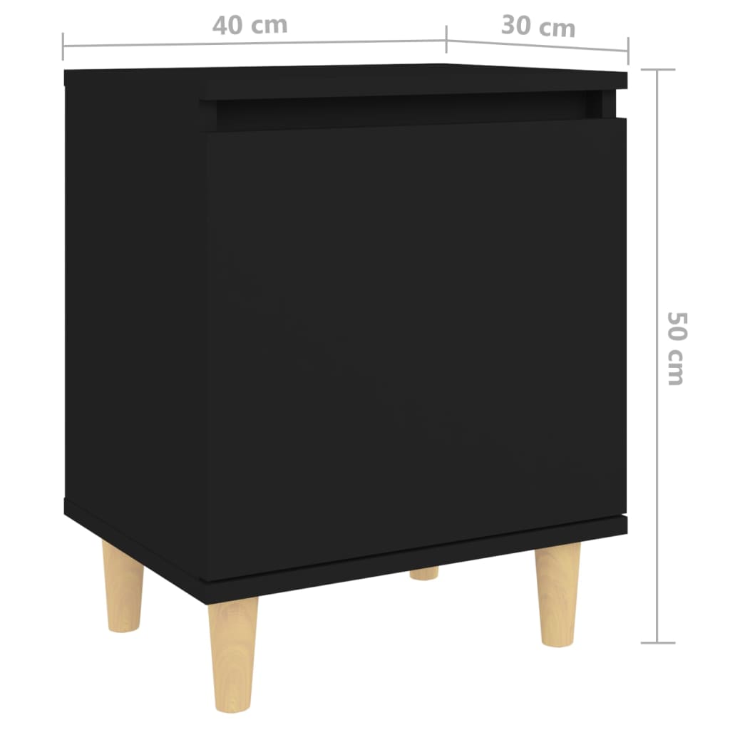 Comodino con Gambe in Legno Massello Nero 40x30x50 cm