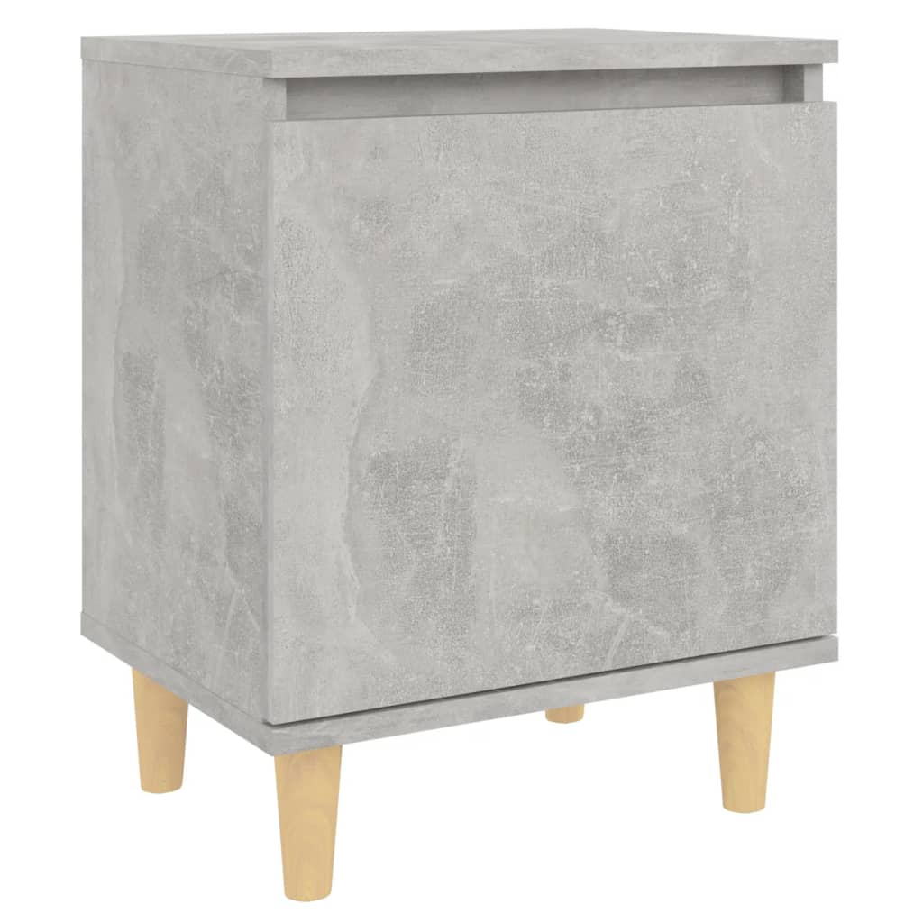 Comodino con Gambe in Legno Massello Grigio Cemento 40x30x50 cm