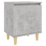 Comodino con Gambe in Legno Massello Grigio Cemento 40x30x50 cm