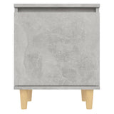 Comodino con Gambe in Legno Massello Grigio Cemento 40x30x50 cm