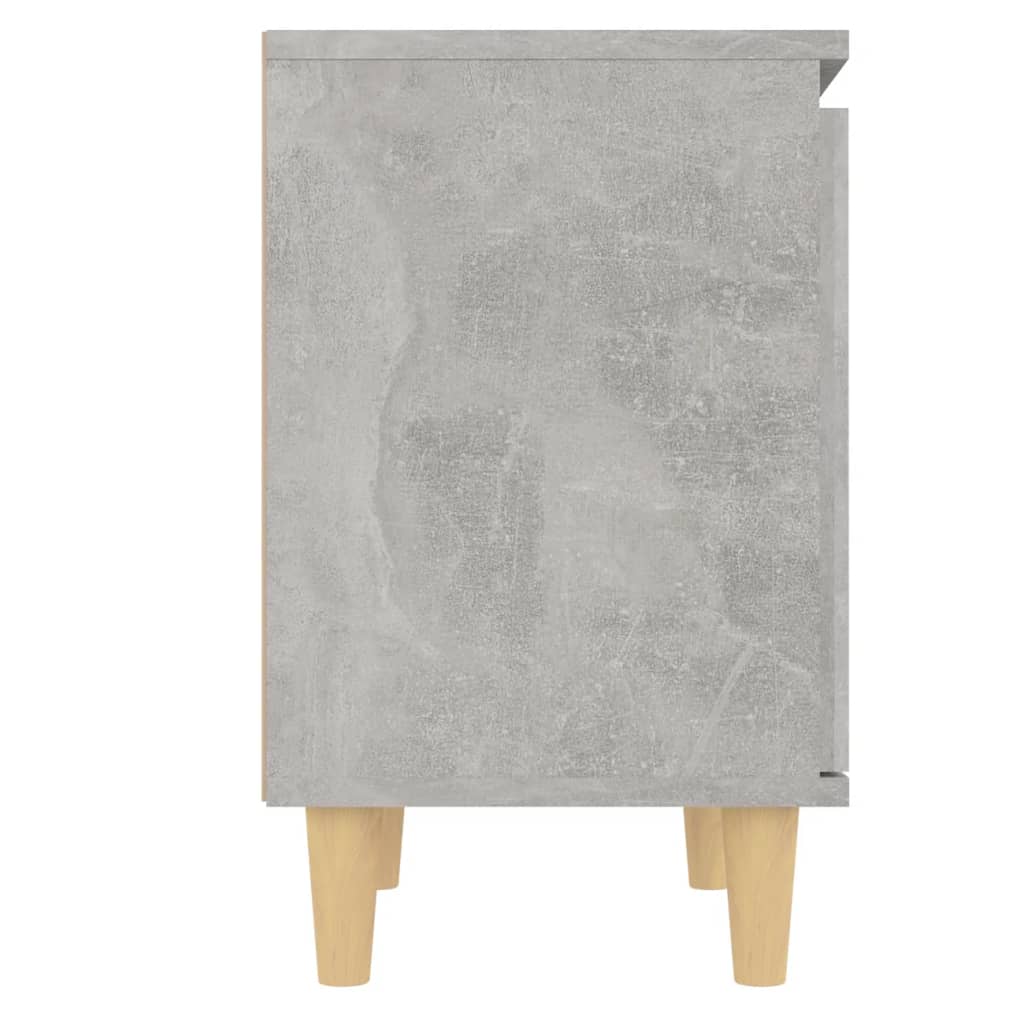 Comodino con Gambe in Legno Massello Grigio Cemento 40x30x50 cm