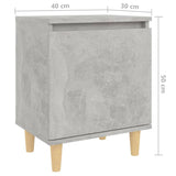 Comodino con Gambe in Legno Massello Grigio Cemento 40x30x50 cm