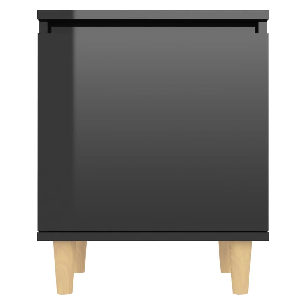 Comodino con Gambe in Legno Massello Nero Lucido 40x30x50 cm