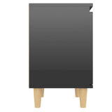 Comodino con Gambe in Legno Massello Nero Lucido 40x30x50 cm