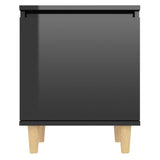 Comodini Gambe in Legno Massello 2pz Nero Lucido 40x30x50 cm