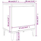 Comodino con Gambe in Metallo Bianco 40x30x50 cm